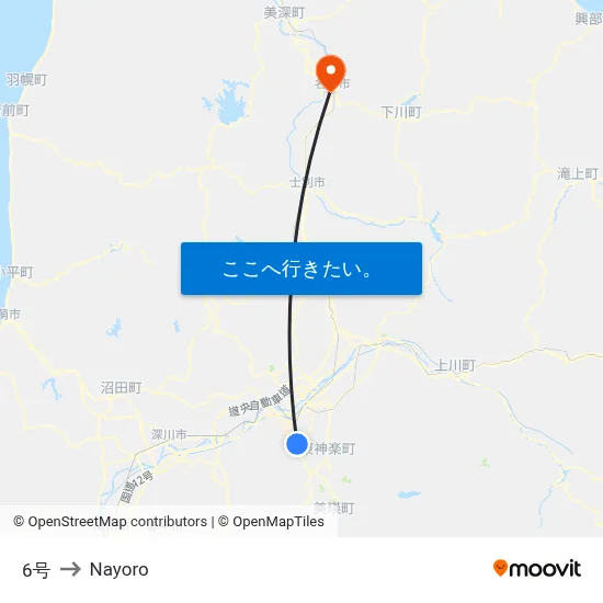 6号 to Nayoro map