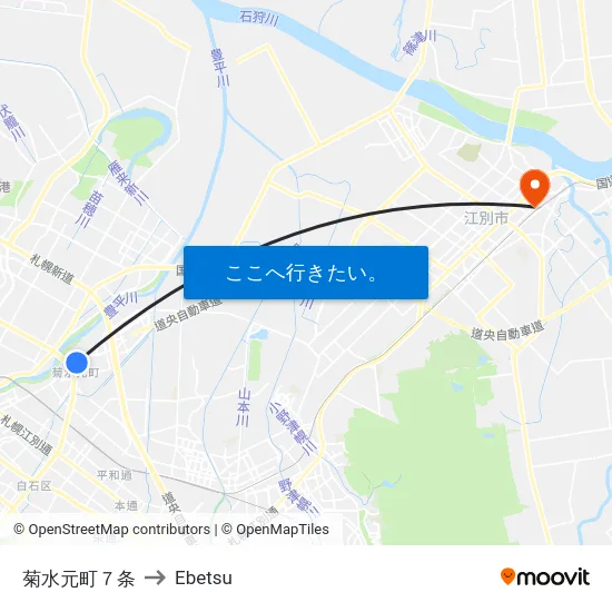 菊水元町７条 to Ebetsu map