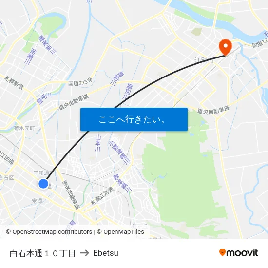 白石本通１０丁目 to Ebetsu map