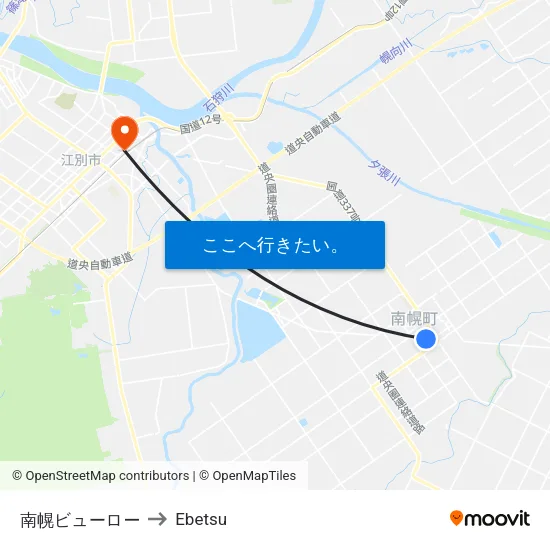 南幌ビューロー to Ebetsu map