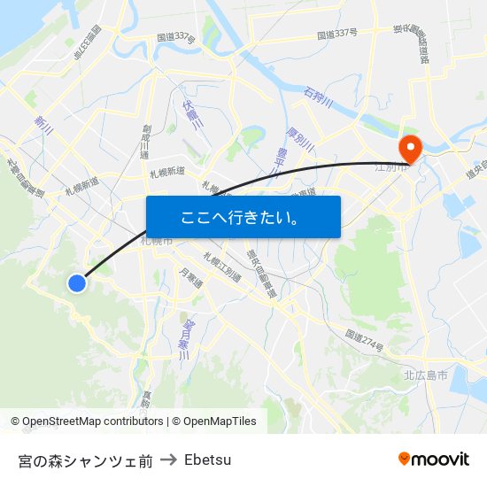 宮の森シャンツェ前 to Ebetsu map