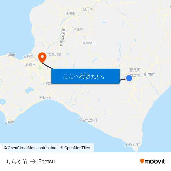 りらく前 to Ebetsu map