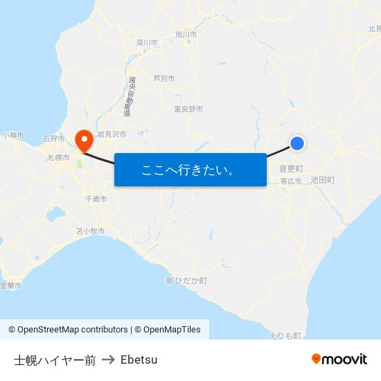 士幌ハイヤー前 to Ebetsu map