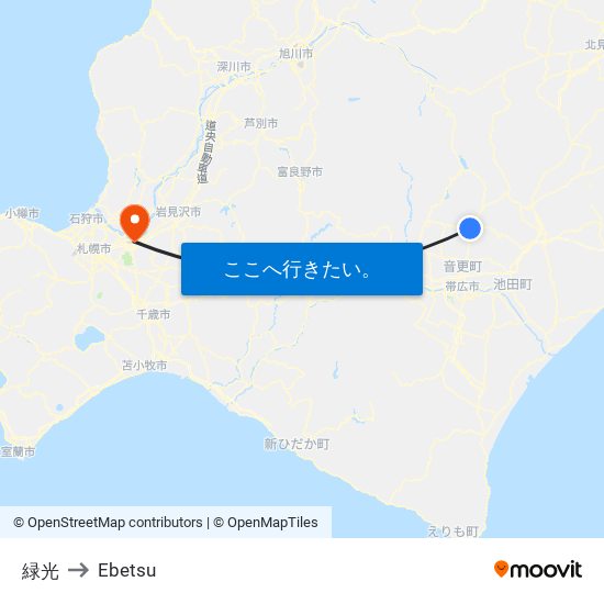 緑光 to Ebetsu map