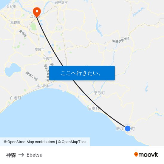 神森 to Ebetsu map