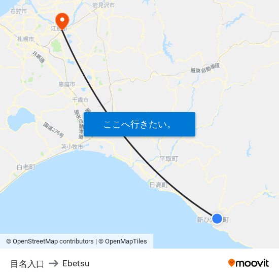 目名入口 to Ebetsu map