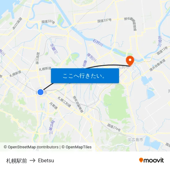 札幌駅前 to Ebetsu map