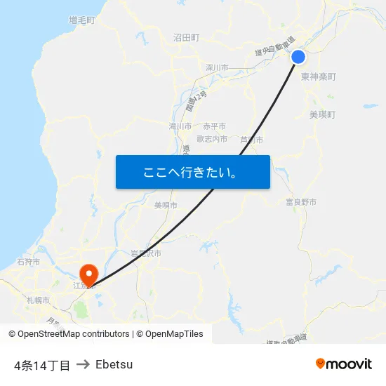 4条14丁目 to Ebetsu map