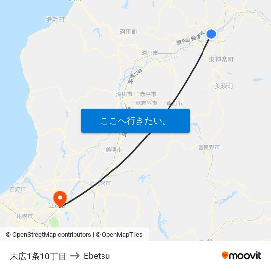 末広1条10丁目 to Ebetsu map