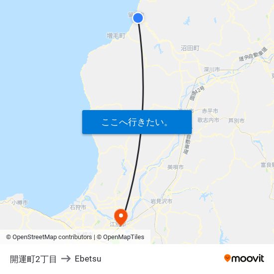 開運町2丁目 to Ebetsu map