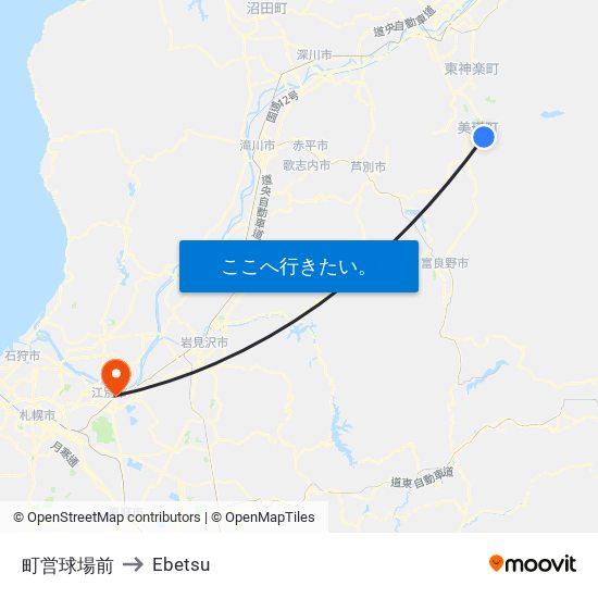 町営球場前 to Ebetsu map