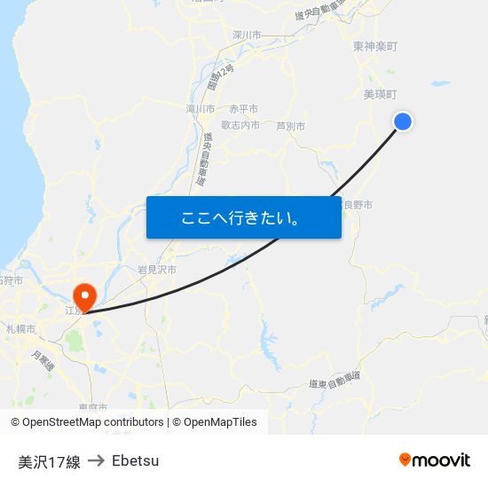 美沢17線 to Ebetsu map