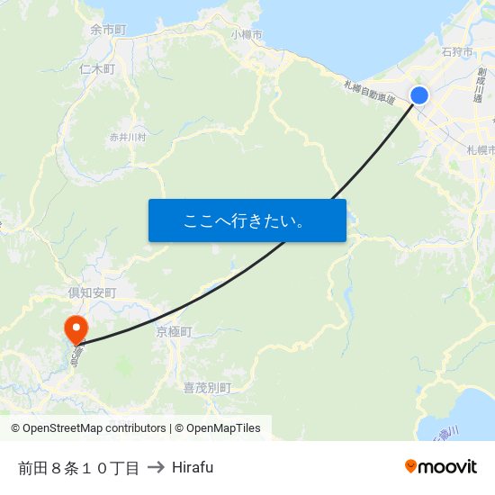 前田８条１０丁目 to Hirafu map