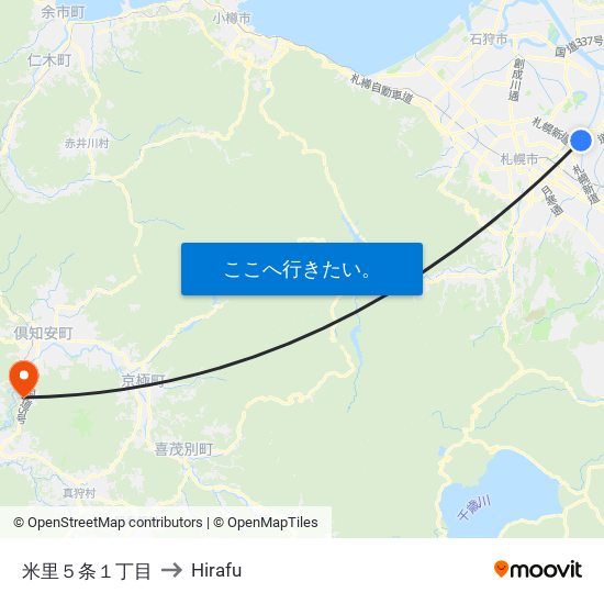 米里５条１丁目 to Hirafu map