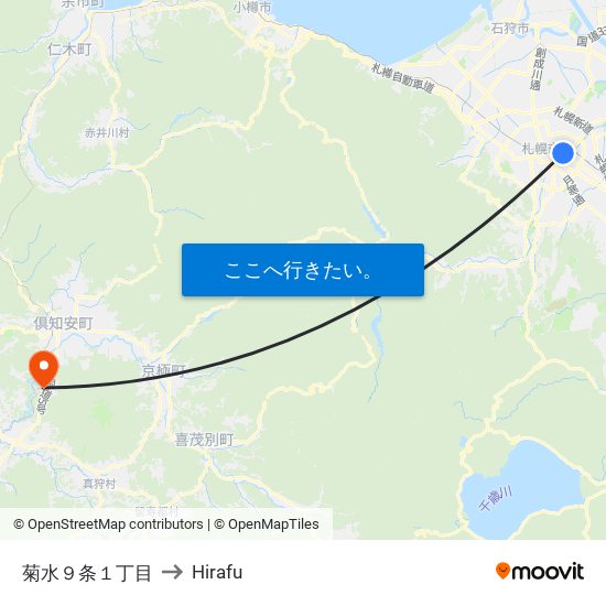 菊水９条１丁目 to Hirafu map