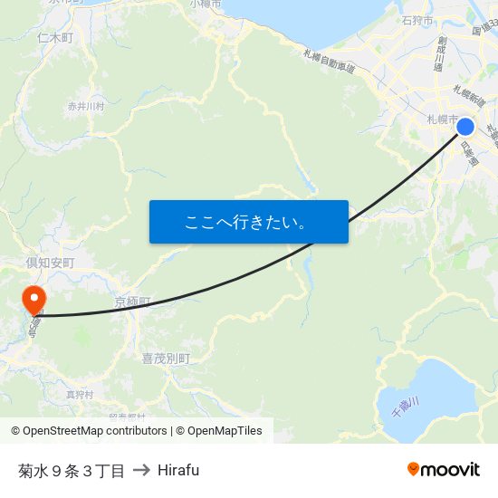 菊水９条３丁目 to Hirafu map