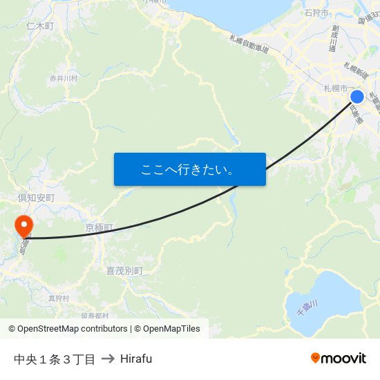 中央１条３丁目 to Hirafu map