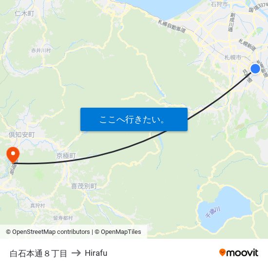 白石本通８丁目 to Hirafu map