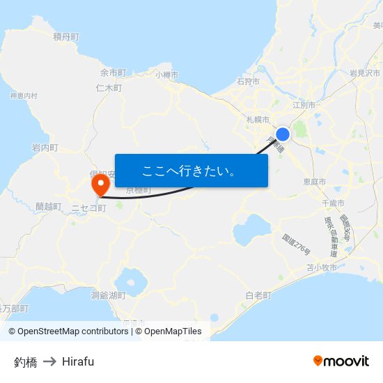 釣橋 to Hirafu map