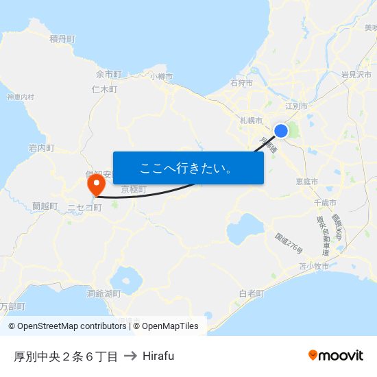 厚別中央２条６丁目 to Hirafu map