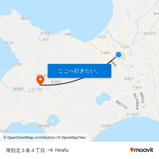 厚別北３条４丁目 to Hirafu map
