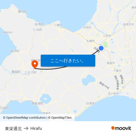 東栄通北 to Hirafu map