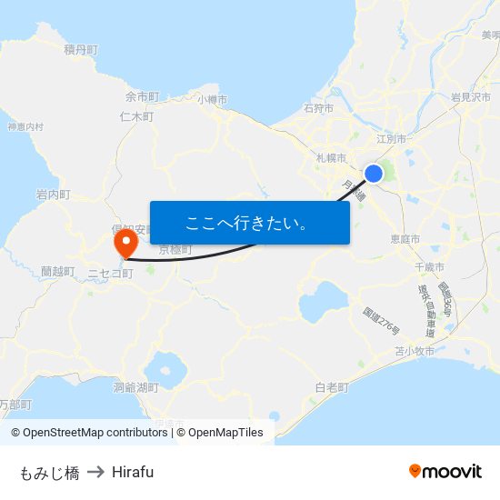 もみじ橋 to Hirafu map