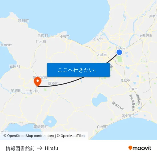 情報図書館前 to Hirafu map
