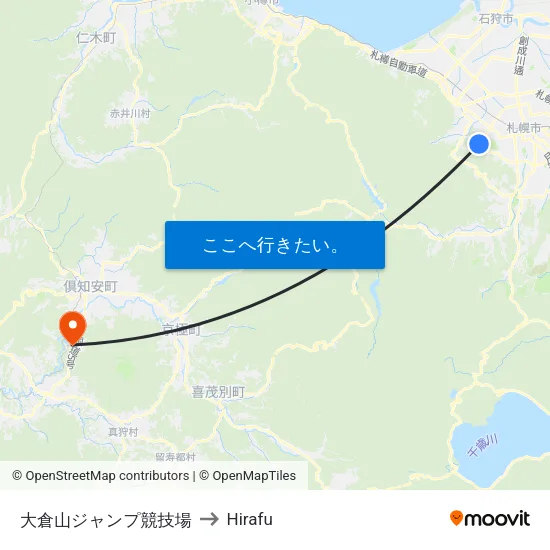 大倉山ジャンプ競技場 to Hirafu map