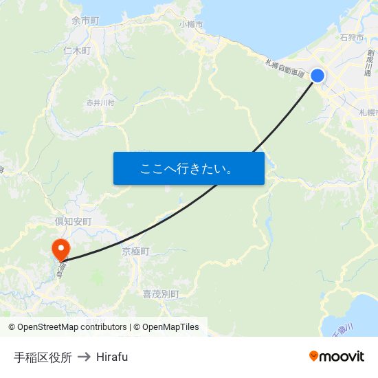 手稲区役所 to Hirafu map