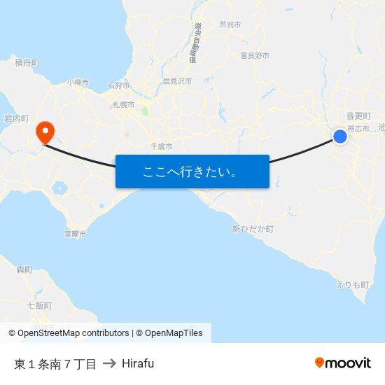 東１条南７丁目 to Hirafu map