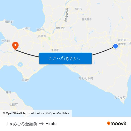 Ｊａめむろ金融前 to Hirafu map