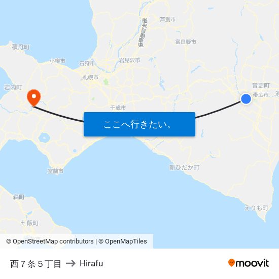 西７条５丁目 to Hirafu map