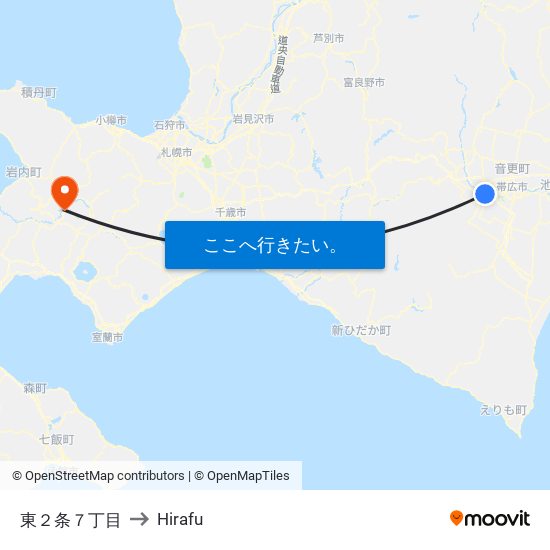 東２条７丁目 to Hirafu map