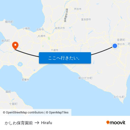 かしわ保育園前 to Hirafu map