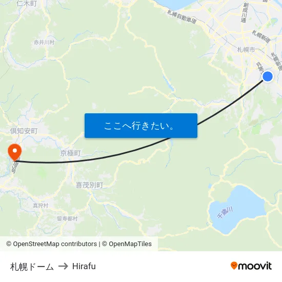 札幌ドーム to Hirafu map