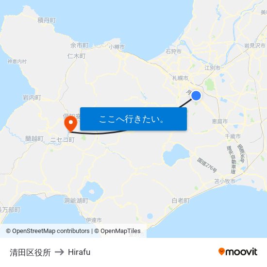 清田区役所 to Hirafu map