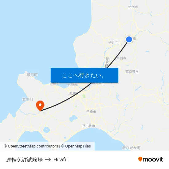 運転免許試験場 to Hirafu map