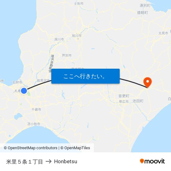 米里５条１丁目 to Honbetsu map