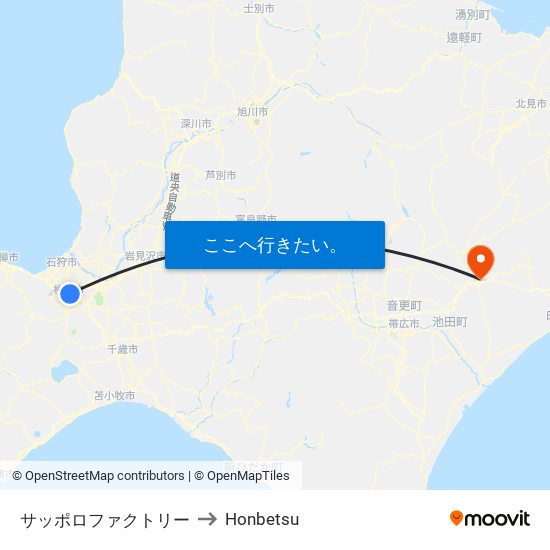 サッポロファクトリー to Honbetsu map