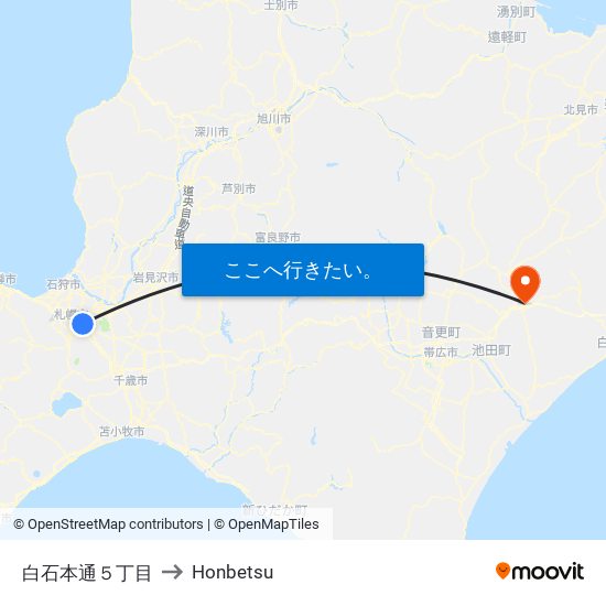 白石本通５丁目 to Honbetsu map