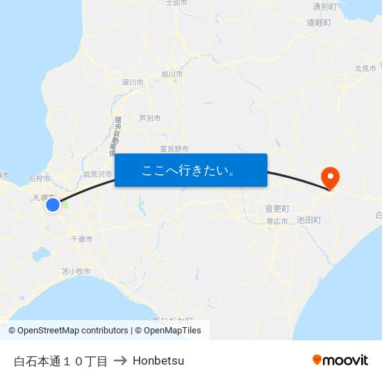 白石本通１０丁目 to Honbetsu map