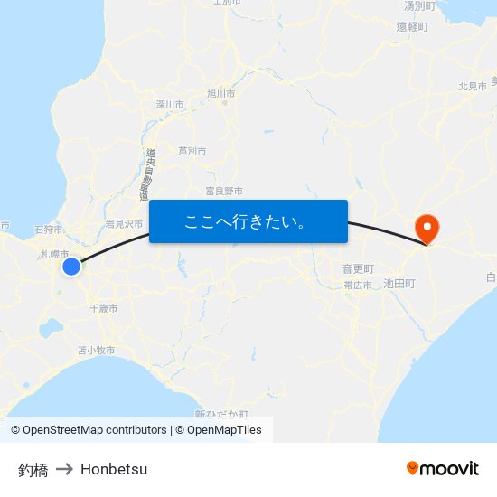 釣橋 to Honbetsu map