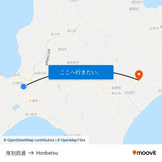 厚別西通 to Honbetsu map