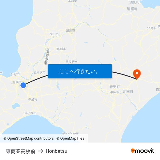 東商業高校前 to Honbetsu map