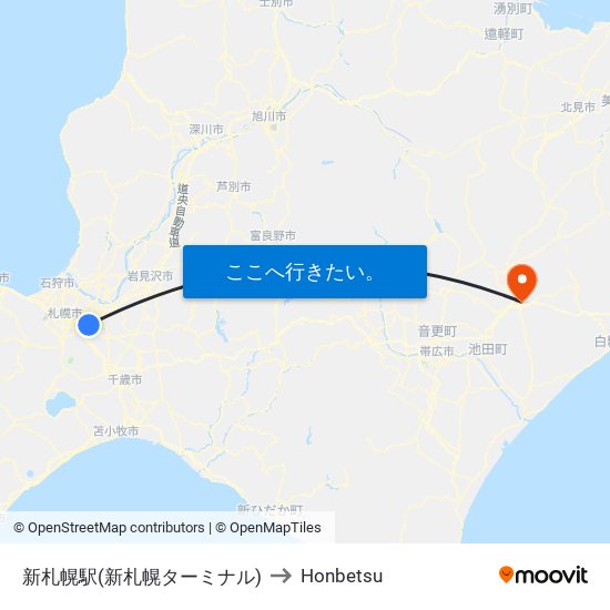 新札幌駅(新札幌ターミナル) to Honbetsu map