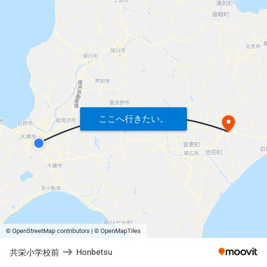 共栄小学校前 to Honbetsu map