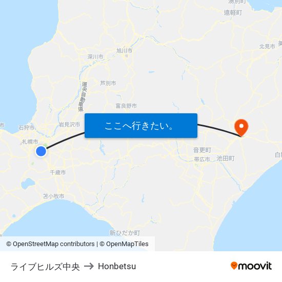 ライブヒルズ中央 to Honbetsu map