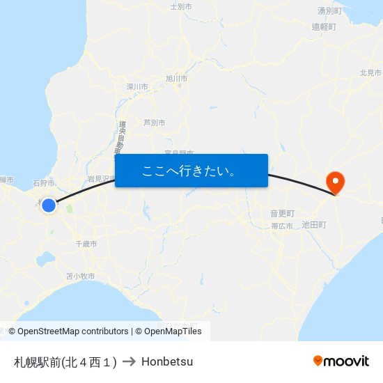 札幌駅前(北４西１) to Honbetsu map