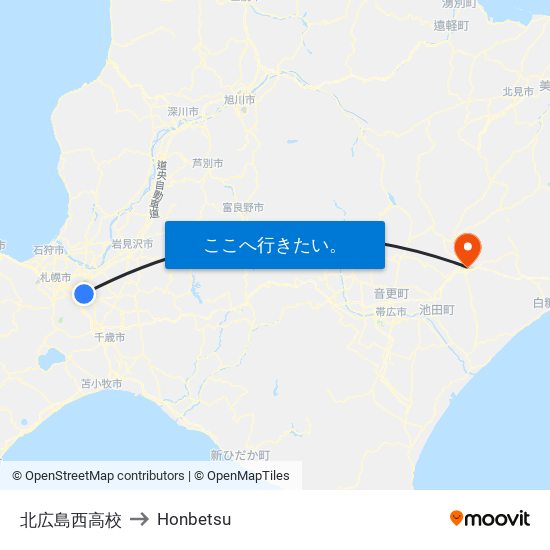 北広島西高校 to Honbetsu map
